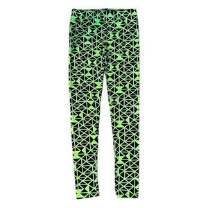 Nollia Seamless Leggings Neon Green Black Geometric Shape Pattern Stretch S/M